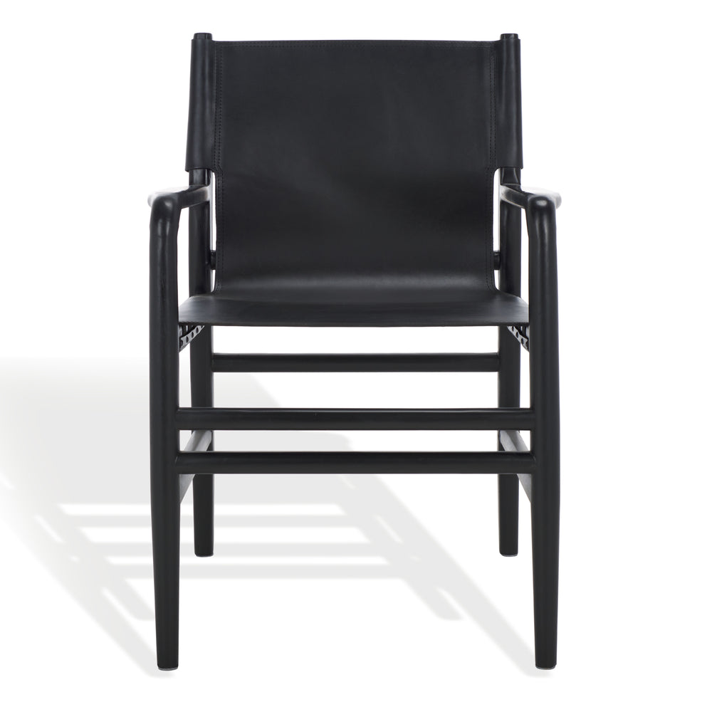 Safavieh Cassaphina Leather Arm Chair – Elegant Teak Wood Design With Premium Top Grain Leather For Comfort Black Wood ,Leather Sfv1609a