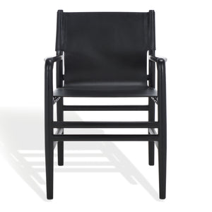 Safavieh Cassaphina Leather Arm Chair – Elegant Teak Wood Design With Premium Top Grain Leather For Comfort Black Wood ,Leather Sfv1609a