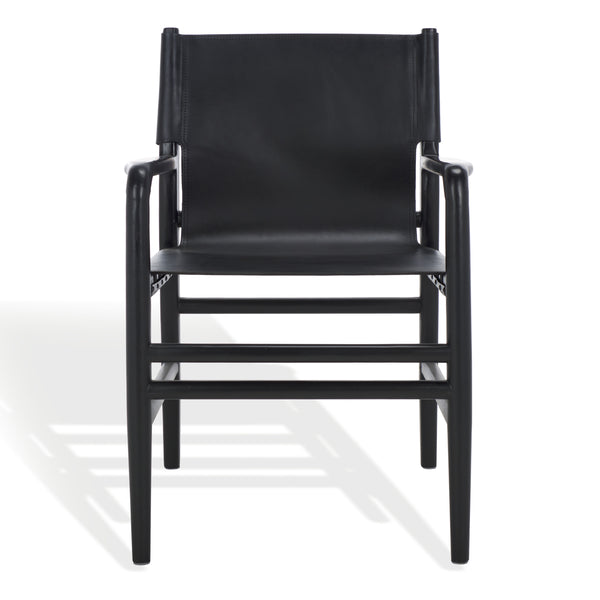 Safavieh Cassaphina Leather Arm Chair – Elegant Teak Wood Design With Premium Top Grain Leather For Comfort Black Wood ,Leather Sfv1609a