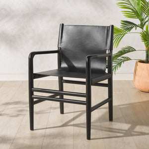 Safavieh Cassaphina Leather Arm Chair – Elegant Teak Wood Design With Premium Top Grain Leather For Comfort Black Wood ,Leather Sfv1609a