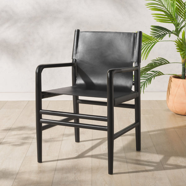 Safavieh Cassaphina Leather Arm Chair – Elegant Teak Wood Design With Premium Top Grain Leather For Comfort Black Wood ,Leather Sfv1609a