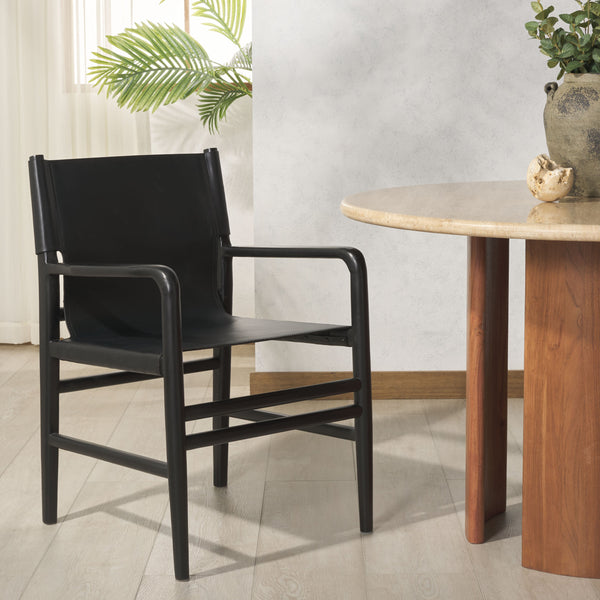 Safavieh Cassaphina Leather Arm Chair – Elegant Teak Wood Design With Premium Top Grain Leather For Comfort Black Wood ,Leather Sfv1609a