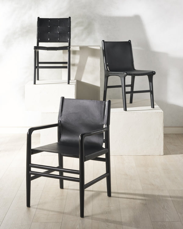 Safavieh Cassaphina Leather Arm Chair – Elegant Teak Wood Design With Premium Top Grain Leather For Comfort Black Wood ,Leather Sfv1609a