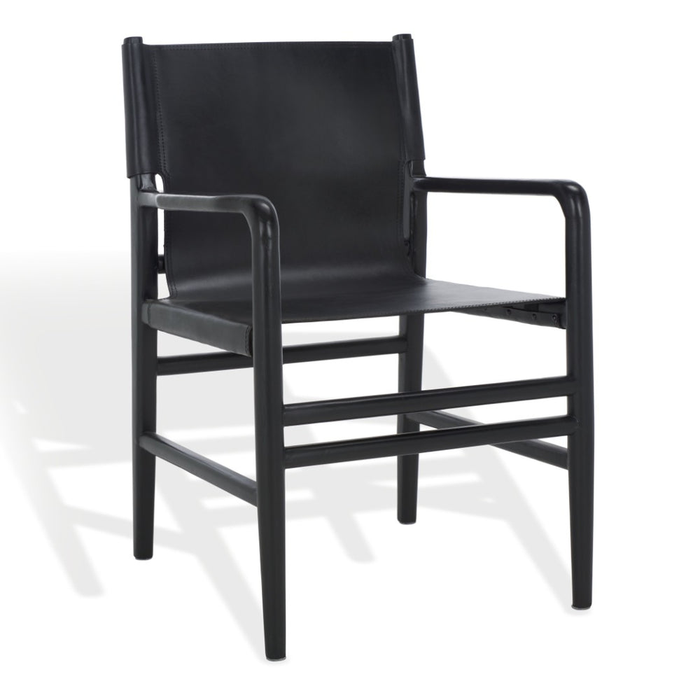 Safavieh CASSAPHINA Leather Arm Chair - Luxurious Top-Grain Comfort with Elegant Teak Design for Any Space Black / Black SFV1609A