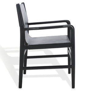 Safavieh Cassaphina Leather Arm Chair – Elegant Teak Wood Design With Premium Top Grain Leather For Comfort Black Wood ,Leather Sfv1609a