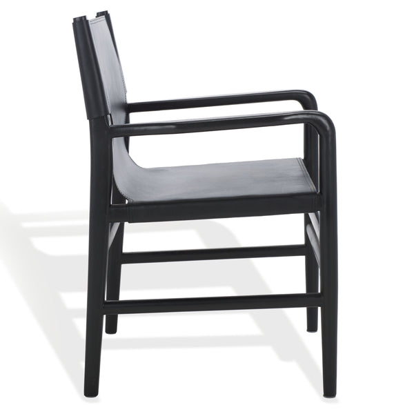 Safavieh Cassaphina Leather Arm Chair – Elegant Teak Wood Design With Premium Top Grain Leather For Comfort Black Wood ,Leather Sfv1609a