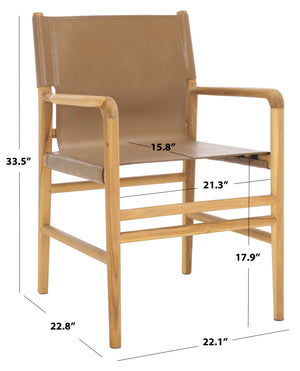 Safavieh Cassaphina Leather Arm Chair – Elegant Teak Wood Design With Premium Top Grain Leather For Comfort Brown ,Natural Wood ,Leather Sfv1609b