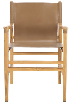 Safavieh Cassaphina Leather Arm Chair – Elegant Teak Wood Design With Premium Top Grain Leather For Comfort Brown ,Natural Wood ,Leather Sfv1609b