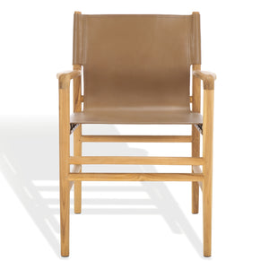 Safavieh Cassaphina Leather Arm Chair – Elegant Teak Wood Design With Premium Top Grain Leather For Comfort Brown ,Natural Wood ,Leather Sfv1609b