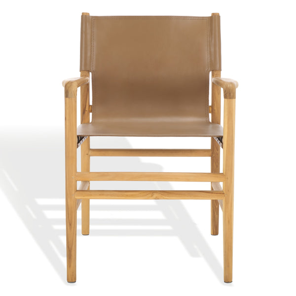 Safavieh Cassaphina Leather Arm Chair – Elegant Teak Wood Design With Premium Top Grain Leather For Comfort Brown ,Natural Wood ,Leather Sfv1609b