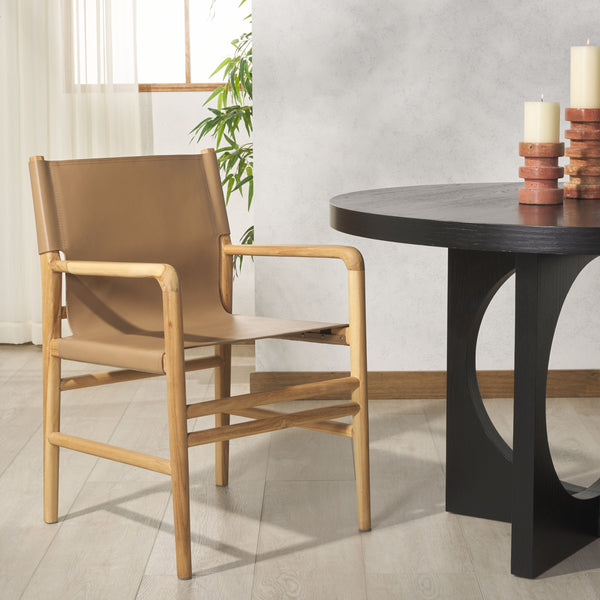 Safavieh Cassaphina Leather Arm Chair – Elegant Teak Wood Design With Premium Top Grain Leather For Comfort Brown ,Natural Wood ,Leather Sfv1609b