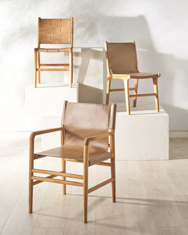 Safavieh Cassaphina Woven Leather Dining Chair – Elevate Your Space With Stylish Comfort And Timeless Elegance Brown ,Natural Wood ,Leather Sfv1611b-set2