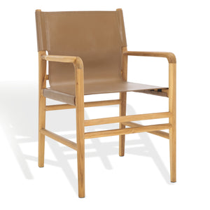 Safavieh Cassaphina Leather Arm Chair – Elegant Teak Wood Design With Premium Top Grain Leather For Comfort Brown ,Natural Wood ,Leather Sfv1609b