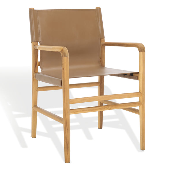 Safavieh Cassaphina Leather Arm Chair – Elegant Teak Wood Design With Premium Top Grain Leather For Comfort Brown ,Natural Wood ,Leather Sfv1609b