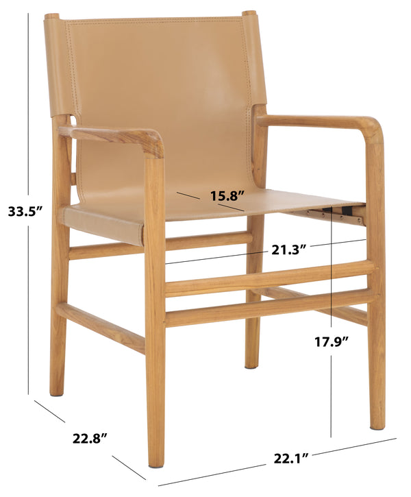 Safavieh Cassaphina Leather Arm Chair – Elegant Teak Wood Design With Premium Top Grain Leather For Comfort Tan ,Natural Wood ,Leather Sfv1609c