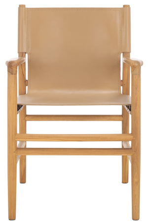 Safavieh Cassaphina Leather Arm Chair – Elegant Teak Wood Design With Premium Top Grain Leather For Comfort Tan ,Natural Wood ,Leather Sfv1609c