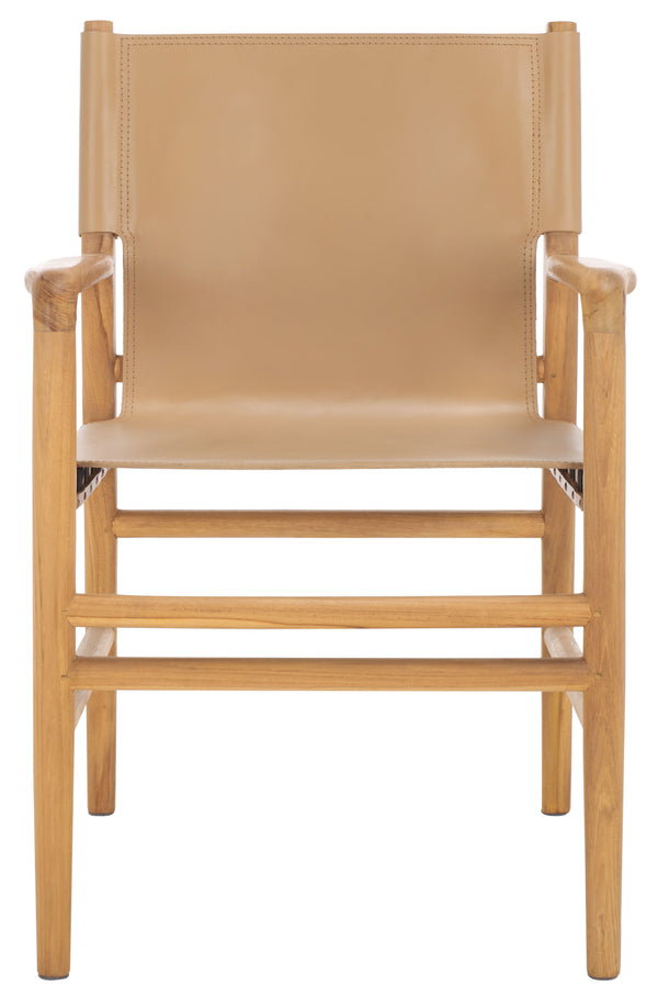 Safavieh Cassaphina Leather Arm Chair – Elegant Teak Wood Design With Premium Top Grain Leather For Comfort Tan ,Natural Wood ,Leather Sfv1609c