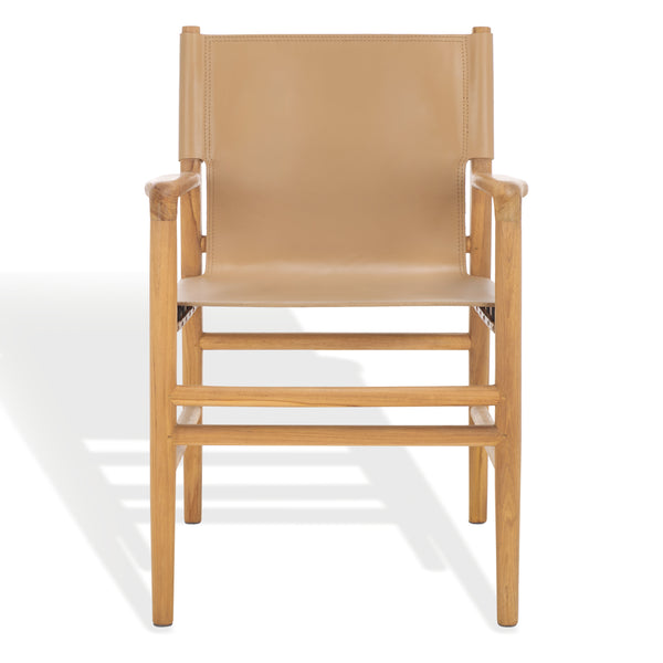 Safavieh Cassaphina Leather Arm Chair – Elegant Teak Wood Design With Premium Top Grain Leather For Comfort Tan ,Natural Wood ,Leather Sfv1609c