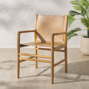 Safavieh Cassaphina Leather Arm Chair – Elegant Teak Wood Design With Premium Top Grain Leather For Comfort Tan ,Natural Wood ,Leather Sfv1609c