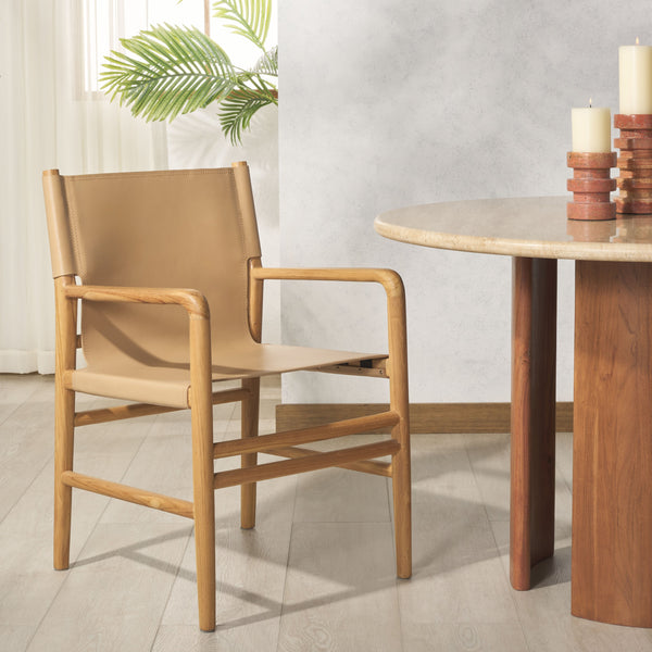 Safavieh Cassaphina Leather Arm Chair – Elegant Teak Wood Design With Premium Top Grain Leather For Comfort Tan ,Natural Wood ,Leather Sfv1609c