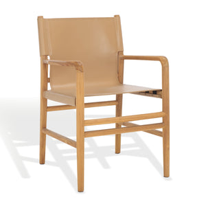 Safavieh Cassaphina Leather Arm Chair – Elegant Teak Wood Design With Premium Top Grain Leather For Comfort Tan ,Natural Wood ,Leather Sfv1609c