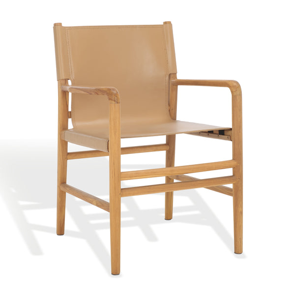 Safavieh Cassaphina Leather Arm Chair – Elegant Teak Wood Design With Premium Top Grain Leather For Comfort Tan ,Natural Wood ,Leather Sfv1609c