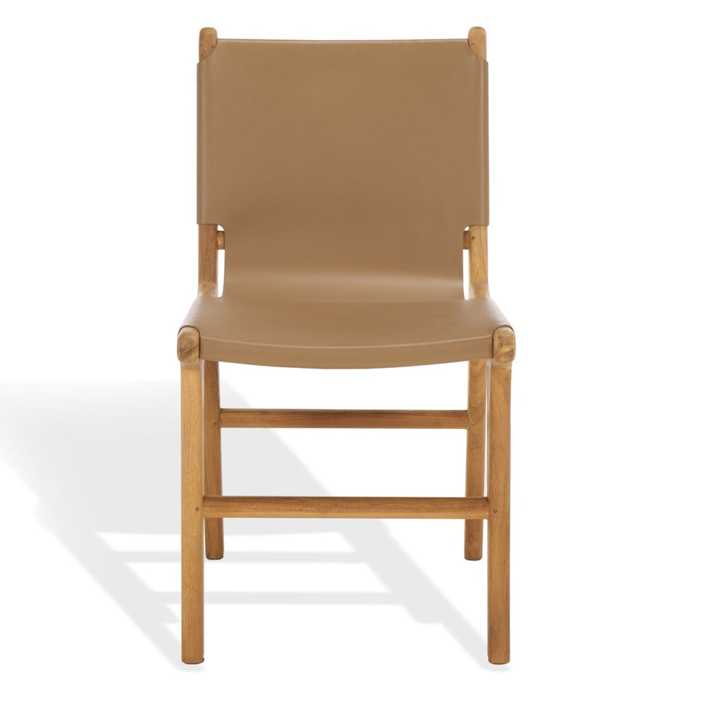 Safavieh CASSAPHINA Leather Dining Chair - Luxurious Comfort with Teak Wood Frame for Timeless Elegance Brown / Natural SFV1610B-SET2