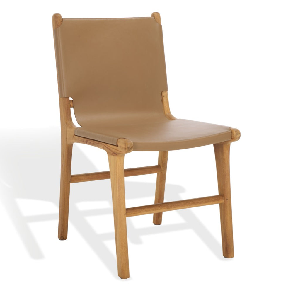 Safavieh CASSAPHINA Leather Dining Chair - Luxurious Comfort with Teak Wood Frame for Timeless Elegance Brown / Natural SFV1610B-SET2