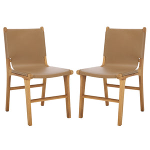 Safavieh Cassaphina Leather Dining Chair – Elevate Your Dining Experience With Exquisite Comfort & Style Brown ,Natural Wood ,Leather Sfv1610b-set2