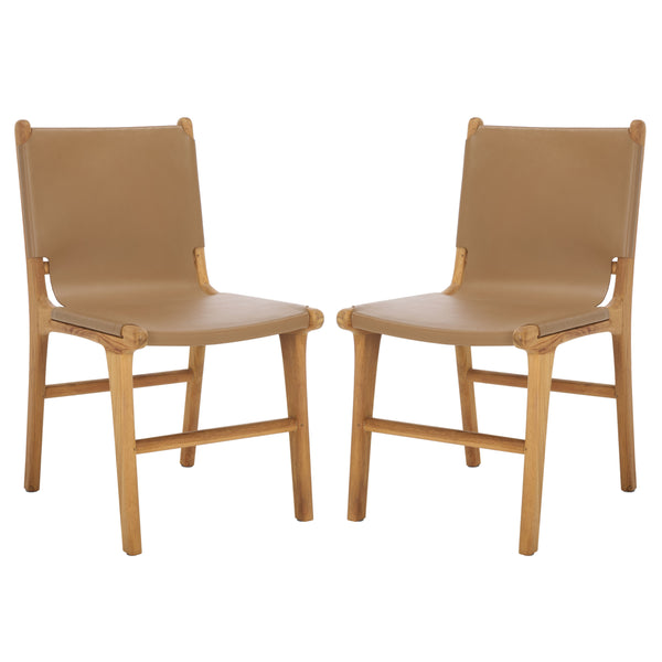 Safavieh Cassaphina Leather Dining Chair – Elevate Your Dining Experience With Exquisite Comfort & Style Brown ,Natural Wood ,Leather Sfv1610b-set2