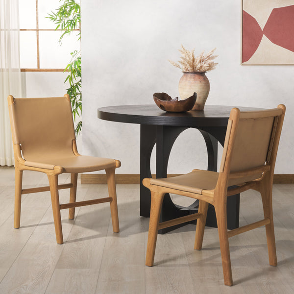 Safavieh Cassaphina Leather Dining Chair – Elevate Your Dining Experience With Exquisite Comfort & Style Tan ,Natural Wood ,Leather Sfv1610c-set2
