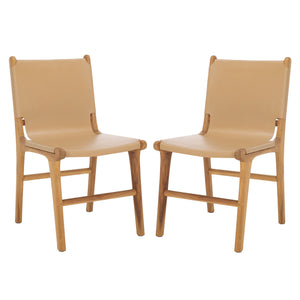 Safavieh Cassaphina Leather Dining Chair – Elevate Your Dining Experience With Exquisite Comfort & Style Tan ,Natural Wood ,Leather Sfv1610c-set2