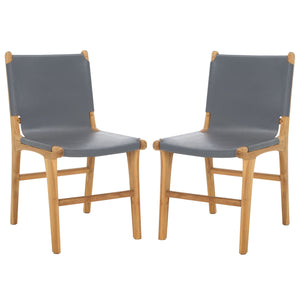 Safavieh Cassaphina Leather Dining Chair – Elevate Your Dining Experience With Exquisite Comfort & Style Grey ,Natural Wood ,Leather Sfv1610d-set2