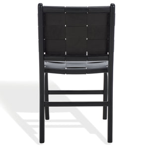 Safavieh Cassaphina Woven Leather Dining Chair – Elevate Your Space With Stylish Comfort And Timeless Elegance Black Wood ,Leather Sfv1611a-set2