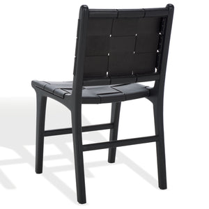 Safavieh Cassaphina Woven Leather Dining Chair – Elevate Your Space With Stylish Comfort And Timeless Elegance Black Wood ,Leather Sfv1611a-set2