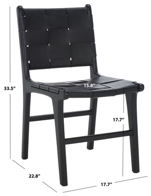Safavieh Cassaphina Woven Leather Dining Chair – Elevate Your Space With Stylish Comfort And Timeless Elegance Black Wood ,Leather Sfv1611a-set2