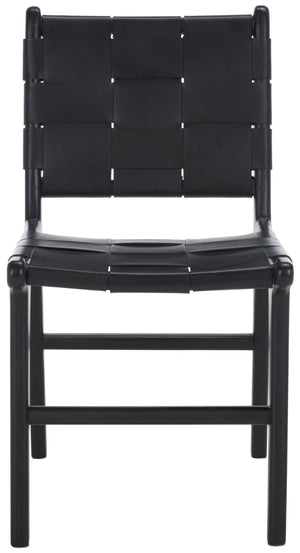Safavieh Cassaphina Woven Leather Dining Chair – Elevate Your Space With Stylish Comfort And Timeless Elegance Black Wood ,Leather Sfv1611a-set2