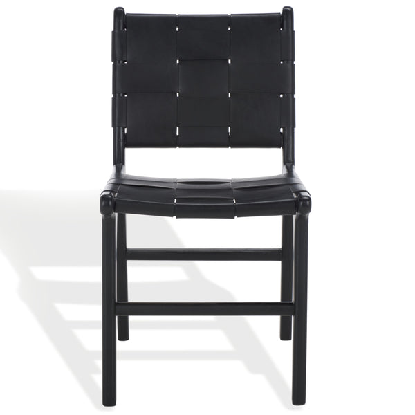 Safavieh Cassaphina Woven Leather Dining Chair – Elevate Your Space With Stylish Comfort And Timeless Elegance Black Wood ,Leather Sfv1611a-set2