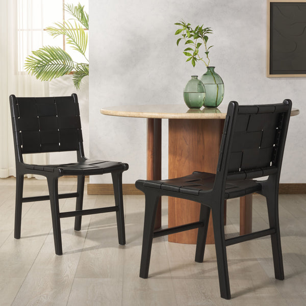 Safavieh Cassaphina Woven Leather Dining Chair – Elevate Your Space With Stylish Comfort And Timeless Elegance Black Wood ,Leather Sfv1611a-set2