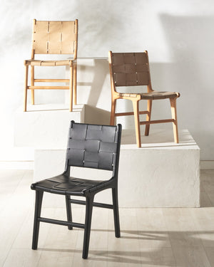 Safavieh Cassaphina Woven Leather Dining Chair – Elevate Your Space With Stylish Comfort And Timeless Elegance Tan ,Natural Wood ,Leather Sfv1611c-set2