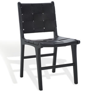 Safavieh Cassaphina Woven Leather Dining Chair – Elevate Your Space With Stylish Comfort And Timeless Elegance Black Wood ,Leather Sfv1611a-set2