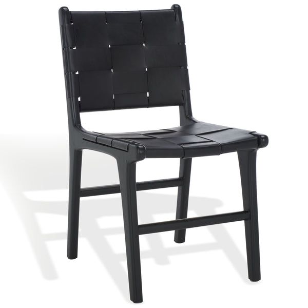 Safavieh Cassaphina Woven Leather Dining Chair – Elevate Your Space With Stylish Comfort And Timeless Elegance Black Wood ,Leather Sfv1611a-set2