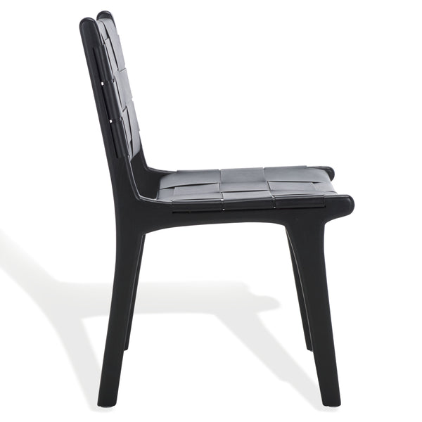 Safavieh Cassaphina Woven Leather Dining Chair – Elevate Your Space With Stylish Comfort And Timeless Elegance Black Wood ,Leather Sfv1611a-set2