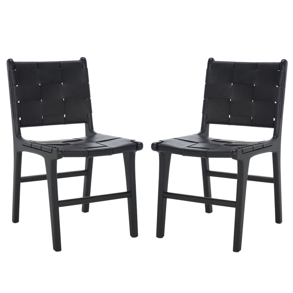 Safavieh Cassaphina Woven Leather Dining Chair – Elevate Your Space With Stylish Comfort And Timeless Elegance Black Wood ,Leather Sfv1611a-set2