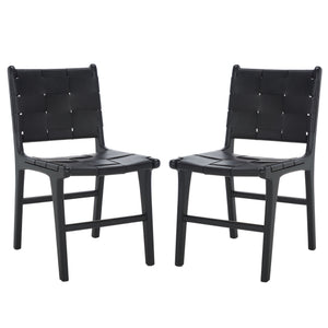 Safavieh Cassaphina Woven Leather Dining Chair – Elevate Your Space With Stylish Comfort And Timeless Elegance Black Wood ,Leather Sfv1611a-set2