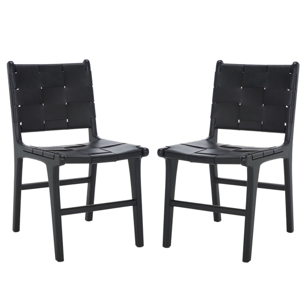 Safavieh Cassaphina Woven Leather Dining Chair – Elevate Your Space With Stylish Comfort And Timeless Elegance Black Wood ,Leather Sfv1611a-set2