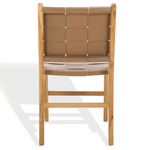 Safavieh Cassaphina Woven Leather Dining Chair – Elevate Your Space With Stylish Comfort And Timeless Elegance Brown ,Natural Wood ,Leather Sfv1611b-set2