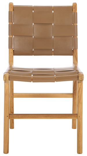 Safavieh Cassaphina Woven Leather Dining Chair – Elevate Your Space With Stylish Comfort And Timeless Elegance Brown ,Natural Wood ,Leather Sfv1611b-set2