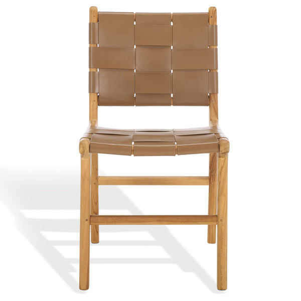 Safavieh Cassaphina Woven Leather Dining Chair – Elevate Your Space With Stylish Comfort And Timeless Elegance Brown ,Natural Wood ,Leather Sfv1611b-set2