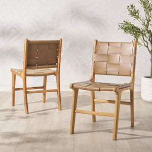 Safavieh Cassaphina Woven Leather Dining Chair – Elevate Your Space With Stylish Comfort And Timeless Elegance Brown ,Natural Wood ,Leather Sfv1611b-set2